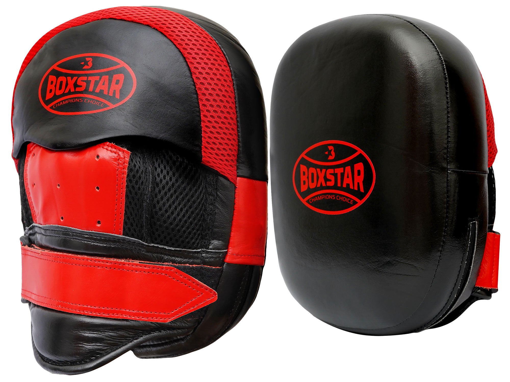 BOXSTAR Punch-AIR Focus Mitts Black Red 100% Genuine Leather