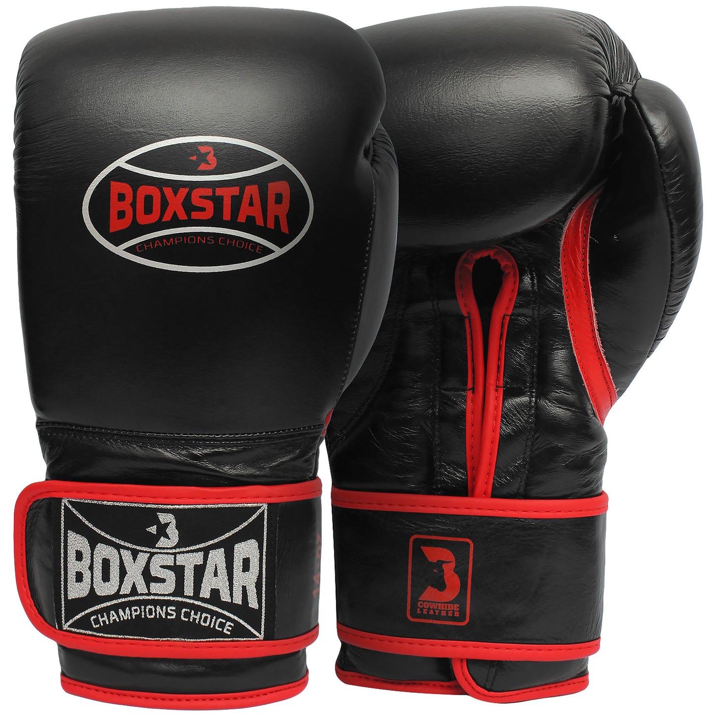BOXSTAR Genuine Leather Sparring Training Gloves Red Hemmed Hand Moulded Fit