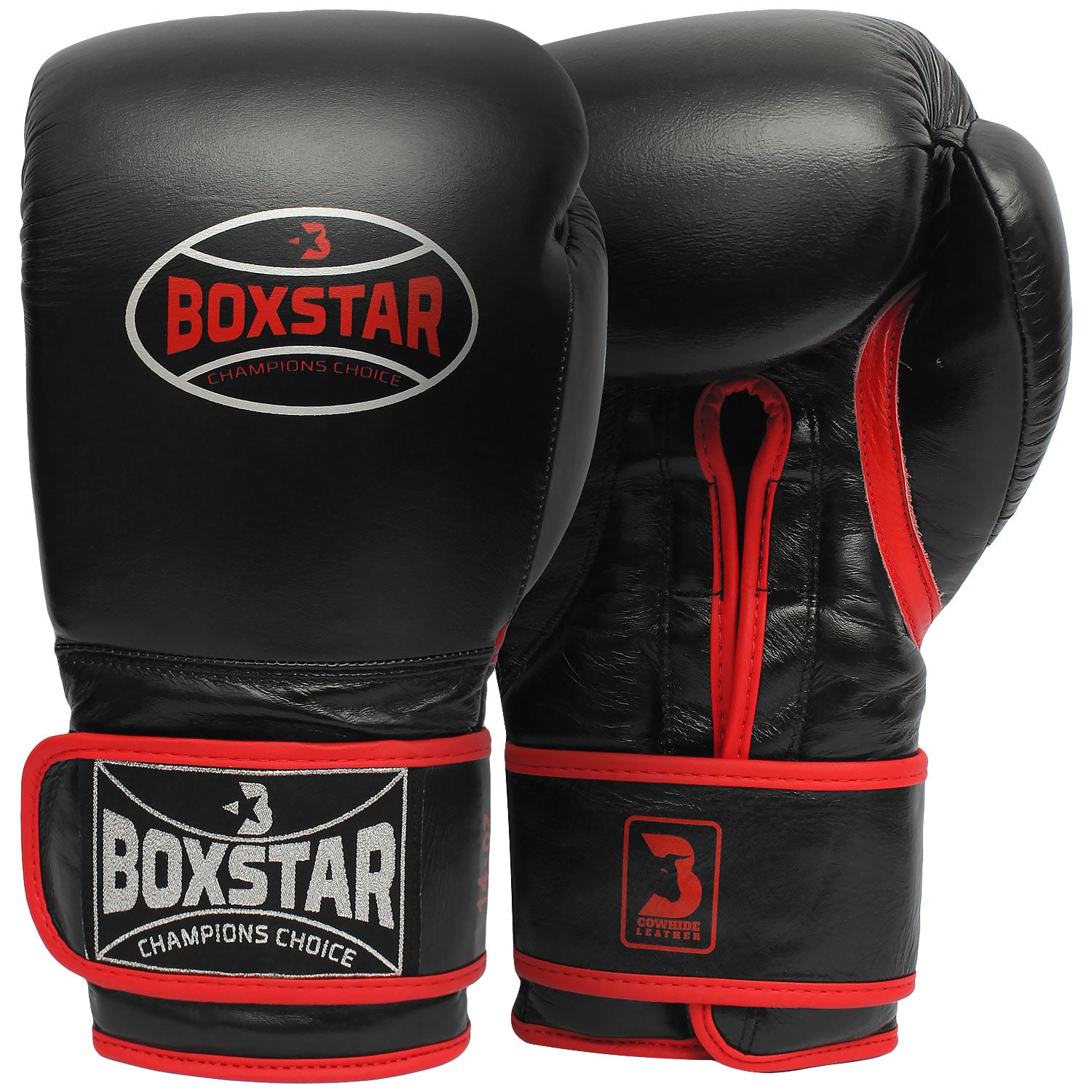 BOXSTAR Genuine Leather Sparring Training Gloves Red Hemmed Hand Moulded Fit
