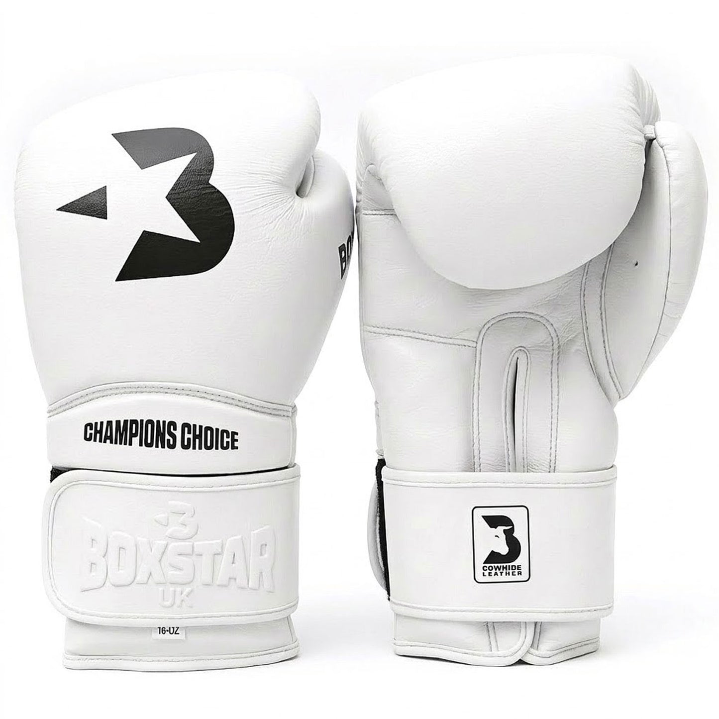 White boxing gloves with 'Boxstar' branding on a white background
