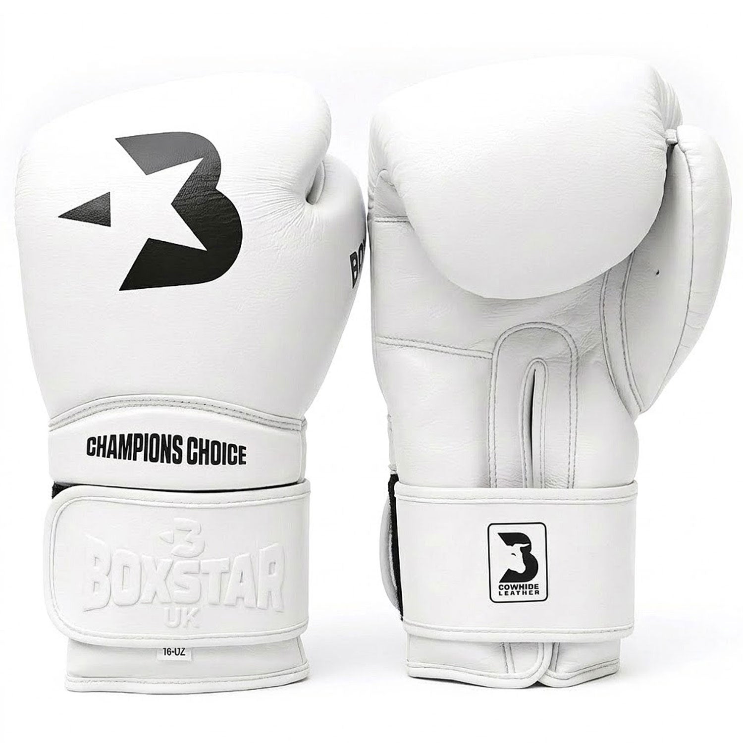 White boxing gloves with 'Boxstar' branding on a white background