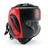 Black and red boxing headgear with 'Boxstar' branding on a white background