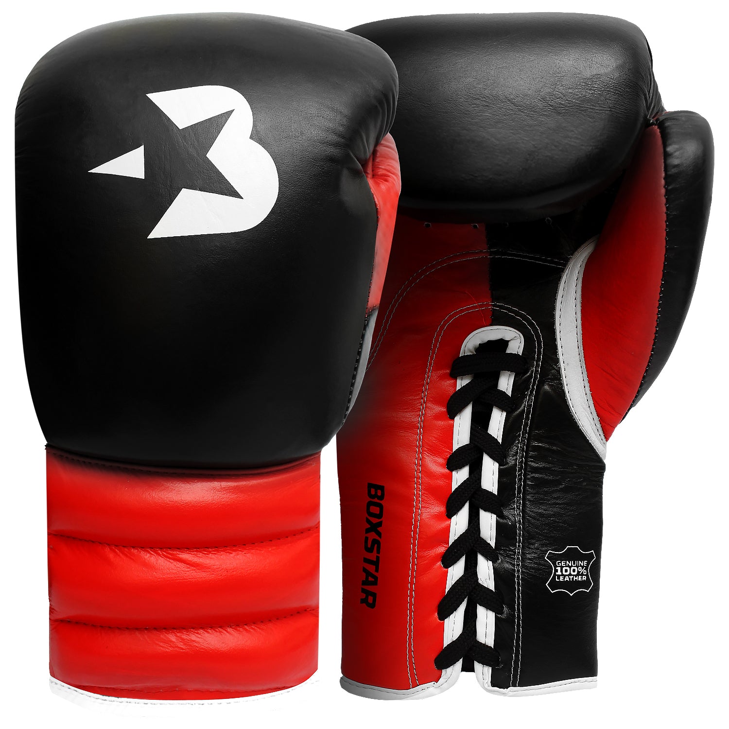 BOXSTAR 100% Genuine Lace Up Sparring Training Gloves Black